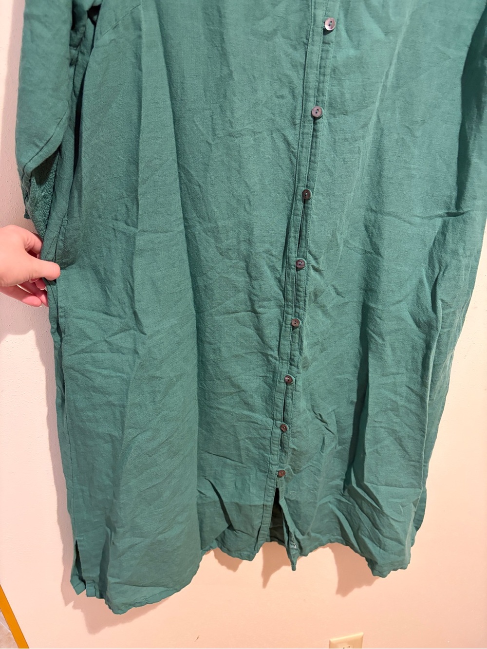 Gudrun Sjoden Teal Embroidered Button Down Dress Cotton Linen Lagenlook Medium - Picture 8 of 15
